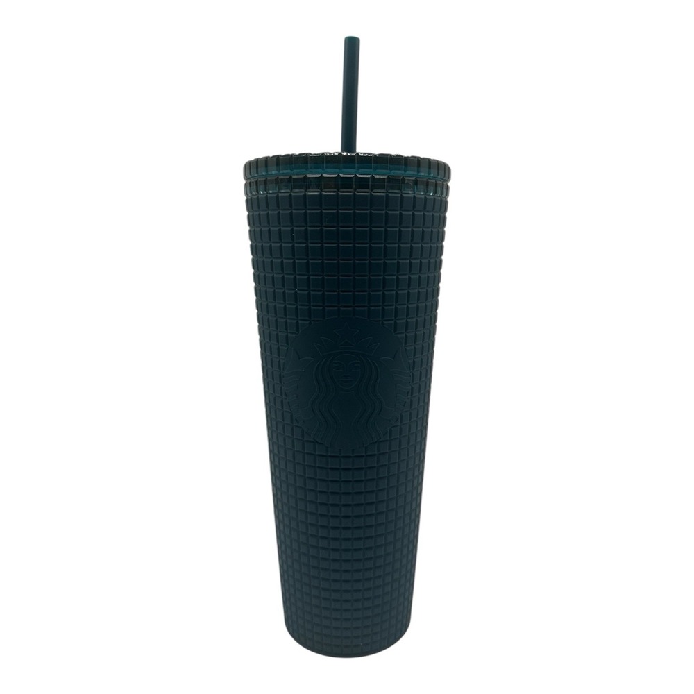 Starbucks Navy Blue Soft Touch Grid Tumbler Cold Cup Venti 24 oz Logo 2023 - Picture 1 of 5